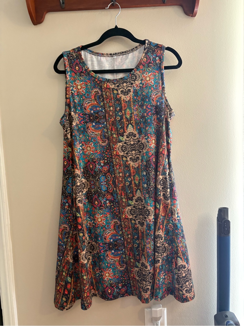 Sleeveless Teal Paisley A-Line Dress